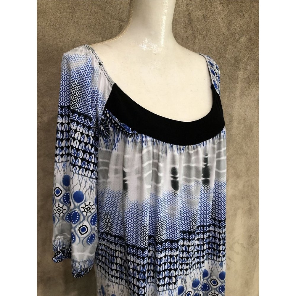 2X Plus Top Blouse Multicolor 3/4 Sleeve Stretch Mosaic #396